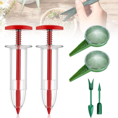 6Pcs Red Mini Seed Spreader, 2024 New Mini Sowing Seed Dispenser, Small Seed Planter Tool, Manual Seedlings Dibber and Widger Set, Seed Sower Spre...