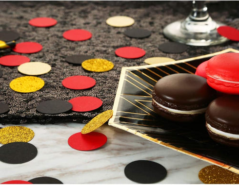 Glitter Confetti Circles Table Decoration and Wedding Party Decoration, 1.2’’ in Diameter (gold glitter, black, red,300pc)...