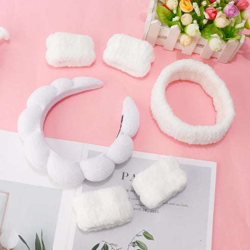 Skincare Headband Wrist Bands for Washing Face, Sponge Spa Face Wash Headband & Wristband Gift Set, Puffy Makeup Headbands Hair Band for Women for...