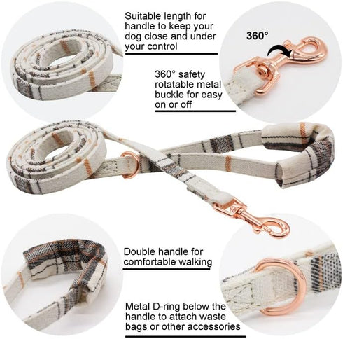 Plaid Dog Collar Leash Set with Bow Tie Adjustable Cute Puppy Collar with Durable Metal Buckle Girls Boys Dog Collar for Small Medium Large Dogs O...
