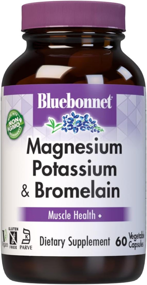 Bluebonnet Magnesium Potassium Supplement & Bromelain for Muscle Health Support - Daily Magnesium Complex for Women & Men - Non-GMO, Vegan, Gluten...