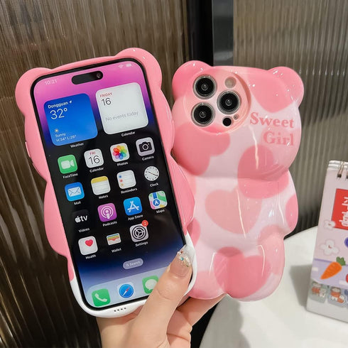 Cute Compatible with iPhone 13 Pro Max 6.7 inch Phone Case, Hearts Bear Case, Soft Shockproof Silicone Cover for Women Girls(Hearts)...