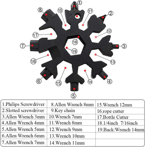18-in-1 Snowflake Multi-Tool Screwdriver, Stainless Steel 18-1 Multitool Snow Tool (Black)...