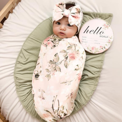 Galabloomer Newborn Receiving Blanket Headband Set Flower Print Baby Swaddle Receiving Blankets (Vintage)...