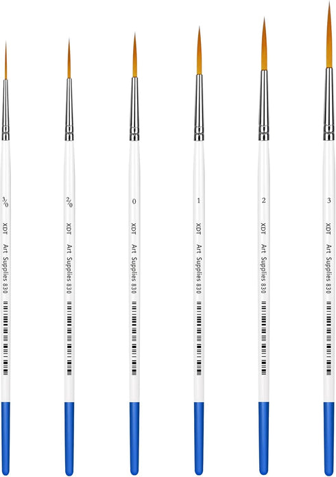 XDT#830 Rigger Artist Paint Brush 6 Piece Set Extra Long Fine Point Liner Tip #000#00#0#1#2#3, Scale Models Nail Acrylic Oil Watercolor...