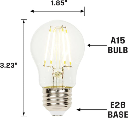 Westinghouse 5316620 4.5 Watt (40 Watt Equivalent) A15 Dimmable Clear Filament LED Light Bulb, Medium Base, 6 Pack...