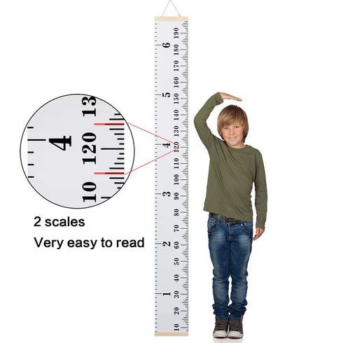 Growth Chart for Kids,Child Height Chart Ruler for Wall,White Grey Wood Frame Fabric Canvas Height Measurement Ruler for Kids Nursery Room,Removab...