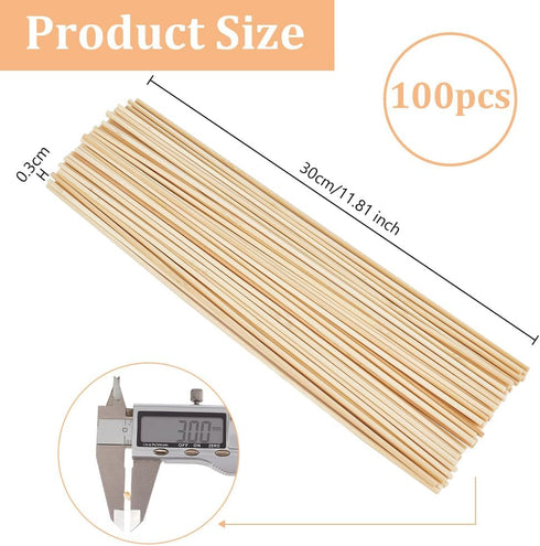 OLYCRAFT 100Pcs Unfinished Wooden Strips 11.8 inch Long Round Wood Sticks 3mm Round Dowels Strips Wooden Dowel Rod Natural Wood Sticks Model Acces...