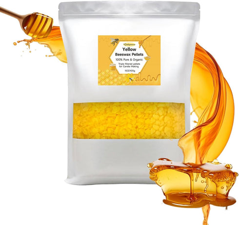 Gadojuewo Yellow Beeswax Pellets 1LB,453g Beeswax Pastilles Pure Bulk Bees Wax Pellets for DIY Projects, Soap Lotion,Making Organic Candles,Lip Ba...