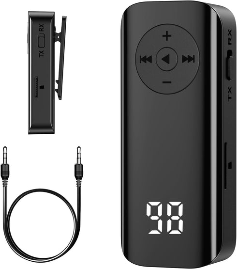 JXTZ Bluetooth Transmitter Receiver, Protable Bluetooth 5.3 Audio Adapter with TF Card Support, 3.5mm Aux Bluetooth Adapter for Car with Hands-Fre...