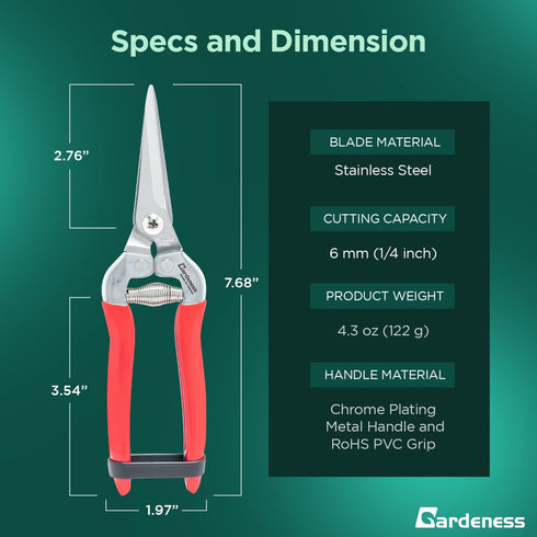 Pruning Shear Straight Pruning Snip with Stainless Steel Serrated Blade, Adjustable Joint Screw Micro Tip Garden Scissor for Arranging, Trimming, ...