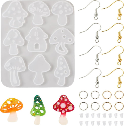 KISSITTY Mushroom Silicone Pendant Molds Earring Making Kit Resin Casting Molds with Earrings Hooks Jump Rings for Women Earrings Necklaces Bracel...