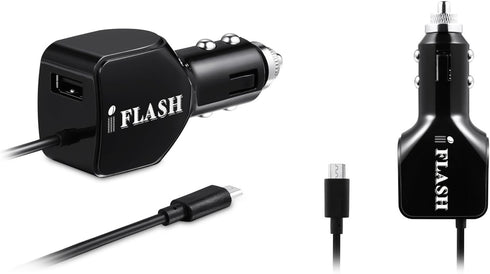 iFlash 24W / 2.4A + 2.4A (4.8A max) Portable Dual Port USB Car Charger with Built-in Micro USB Cable Compatible for Samsung Galaxy S6 Plus / S6 Ed...