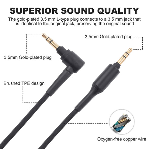 WH-1000XM5 Aux Headphone Replacement Audio Cable Cord Compatible with Sony WH-1000xm3 WH-1000XM4 WH-ch510 WH-ch710n WH-ch700n WH-xb910n MDR-XB950B...