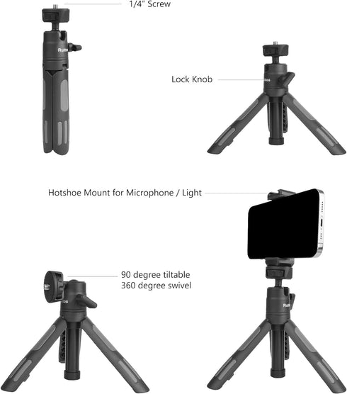 Phone Tripod Stand, Ruittos Vlogging Tripod, Selfie Stick Tripod, Go pro Extendable Tripod for iPhone, Webcam, Desktop, Sony, Go Pro, Travel 11.5i...