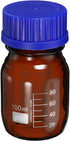 PATIKIL 100mL Reagent Media Bottle, 1Pcs Round Graduated Glass Storage Bottle Blue Screw Cap for Chemistry Lab Universities Home, Amber...