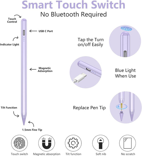 Apple Pencil for iPad 10th Generation, Stylus Pen for iPad (9/8/7/6) th Gen, iPad Pro Pencil Rechargeable, Palm Rejection - High Sensitivity with ...