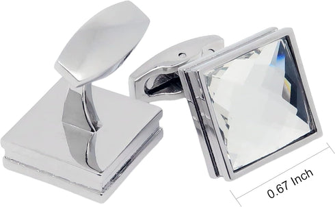 Silver Square Crystal Cufflinks for Men In Gift Box Transparent Polyhedron Crystal Men's Cuff Link for Wedding Shirt Party Business Birthday Anniv...