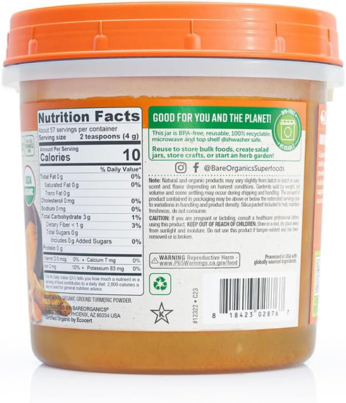 BareOrganics Turmeric Root Powder Superfood, Dietary Supplement, 8 Oz...