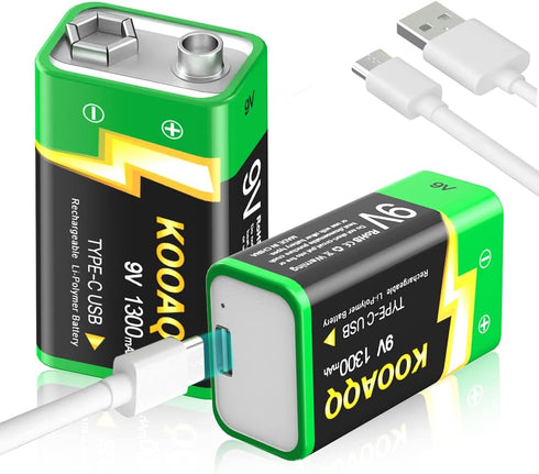 9V Rechargeable Batteries, High Capacity 1300mAh (2024 New Version) Rechargeable 9 Volt Square Batteries for Smoke Detector/Alarms,Metal Detector,...