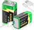 9V Rechargeable Batteries, High Capacity 1300mAh (2024 New Version) Rechargeable 9 Volt Square Batteries for Smoke Detector/Alarms,Metal Detector,...