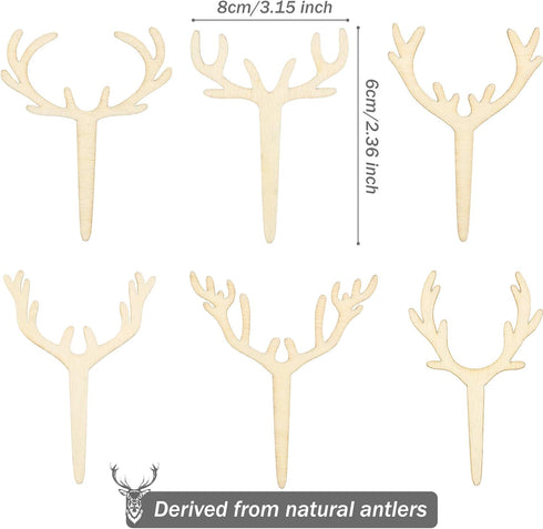 30 Pieces Antler Cupcake Toppers Wooden Reindeer Cake Topper Christmas Deer Cake Picks for Baby Shower Wedding Hunting Rustic Birthday Party Favor...