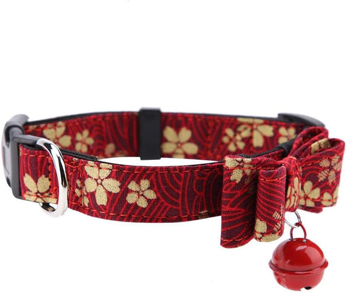 Dog Collar Bow Tie Collar, Dog Cat Collar with Bowtie,Soft Adjustable Cute Flowers Printed Dog Collar with Bow Tie Bell Pet Collar for Cat Small M...