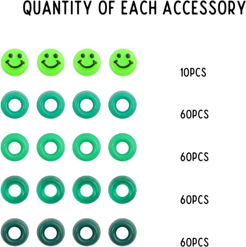 Yochus Green Pony Beads, 250Pcs 6x9mm 4 Colors Kandi Hair Beads wih 10Pcs Smiling face Beads, Friendship Bracelets Jewelry Making Kit for Teen Gir...