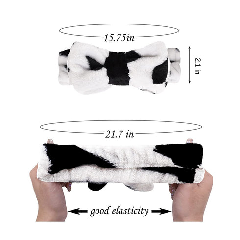 Spa Headband, Bow Makeup Headband for Washing Face, High Elasticity Bowknot Coral Fleece Skincare Headbands for Women Girls (Cow Print)...