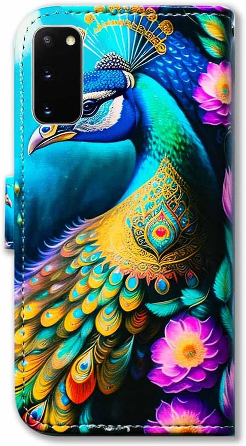 Bcov Galaxy S20 Case,Colorful Peacock Mandala Flowers Leather Flip Phone Case Wallet Cover with Card Slot Holder Kickstand for Samsung Galaxy S20...