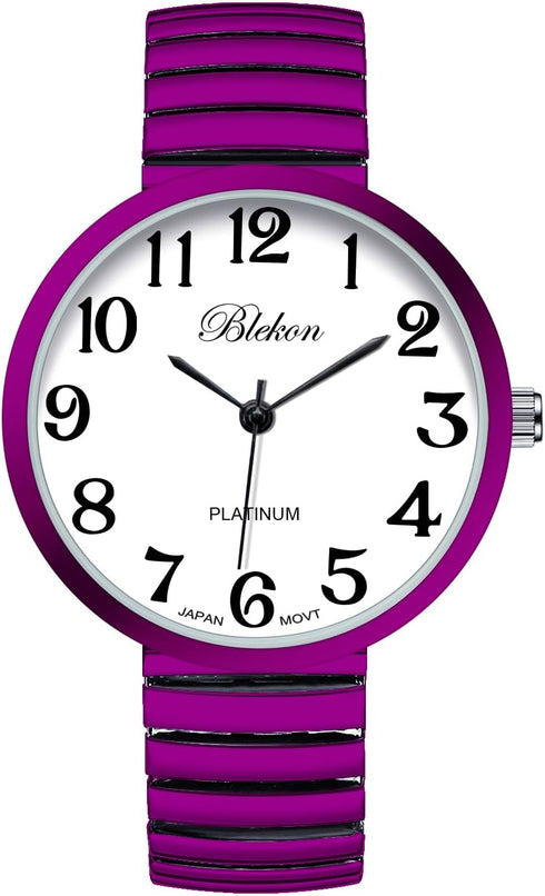 Blekon Collections New Super Large Face Stretch Band Japanese Movement PC21J Fashion Watch (Hot Pink)...