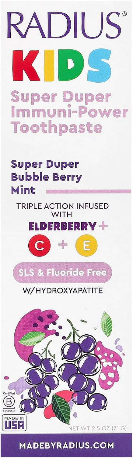 RADIUS Kids Super Duper Immunity Power Toothpaste 2.5 Oz - Super Duper Bubble Berry Mint - Pack of 1...