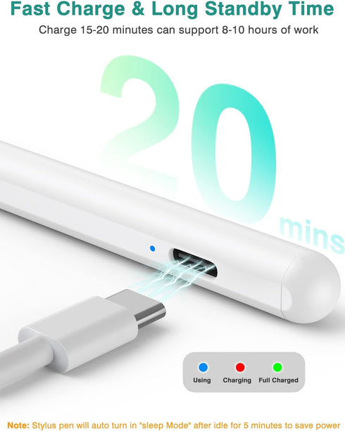Stylus Pen for iPad, 10 Min Fast Charge Apple iPad 10th Generation Pencil Work for Apple iPad Pro 11/12.9", iPad 6-10, iPad Air 3-5, iPad Mini 5/6...