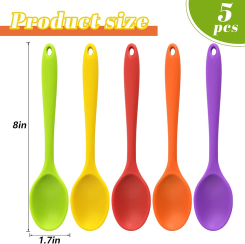 HANSGO 5PCS Small Silicone Spoons, 8Inch Heat Resistant Spoons Nonstick Kitchen Spoons Silicone Tea Spoon for Kitchen Cooking Baking Stirring...