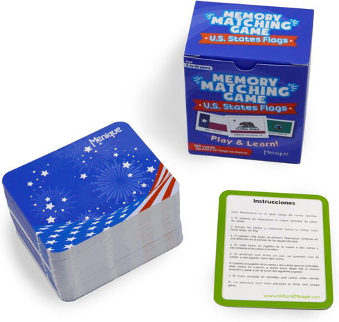 Menique, Memory Matching Game U.S. States Flags, educational card game....