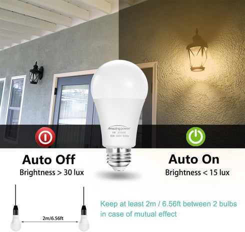 Dusk to Dawn Light Bulbs, Sensor E26 LED Bulb 9W (60W Equivalent), 825LM, 2700K Soft White, Auto On/Off light bulbs for Outdoor Lighting, 4-Pack...