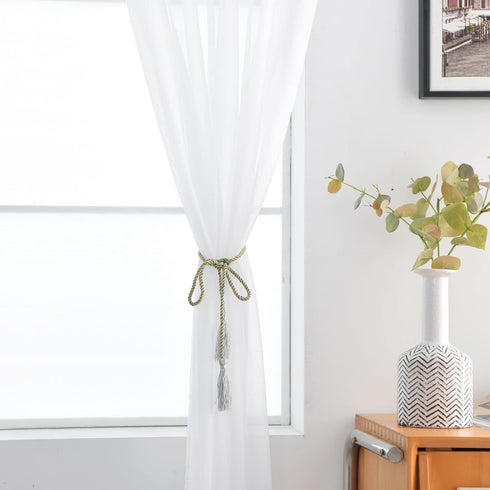 SpaceDresser Basic Rod Pocket Sheer Voile Window Curtain Panels White 2 Panels 52 Width 84 Inch Long for Kitchen Bedroom Children Living Room Yard...