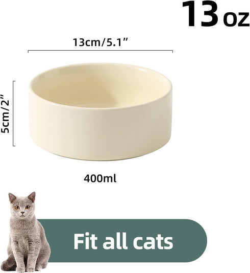 Ceramic Set of 2 Cat Bowls, Food and Water Bowls for Cats, Kitty, 2pcs Cat Dishes, Cat Feeder(5.1inch, 2 x Beige Bowls)...