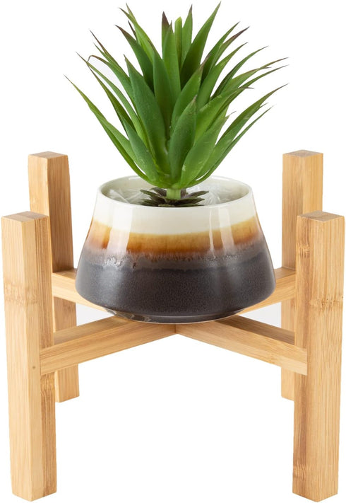 6.5 inch Modern Plant Stand & 5.5" Bamboo Saucer, Mid-Century Planter Holder, Plant Saucer, Round Bamboo Tray for Flower Pot, Planter Pot Tray, Pr...