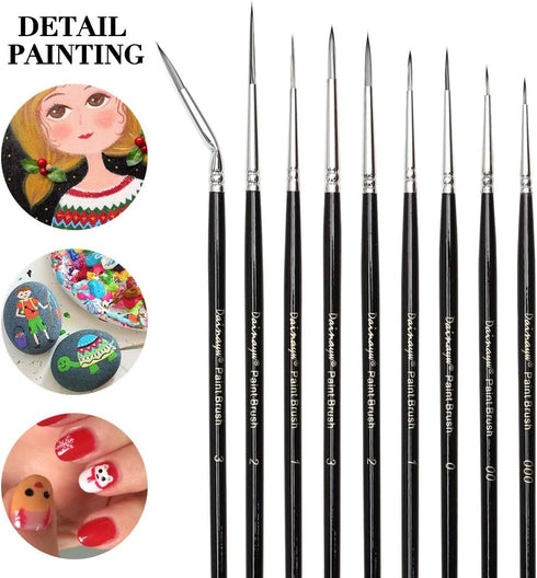Dainayw Fine Detail Paint Brush Set - 9 Pieces Miniature Brushes for Watercolor, Acrylic Painting, Airplane Kits, Face, Nail, Scale Model Painting...
