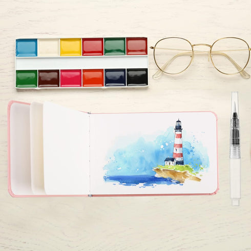 Teling 2 Pcs Watercolor Sketchbook with 3 Brush Pens, 140lb/300gsm Paper, Small Portable Travel Watercolor Journal, Pocket Notebook with Folding P...
