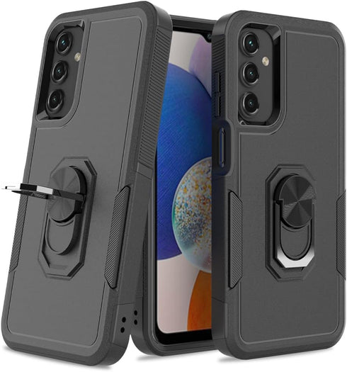 for Samsung Galaxy A15 Case with Tempered Glass Screen Protector,Dual Layer Shockproof Magnetic Kickstand Phone Case with Rotatable Ring Holder fo...