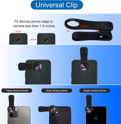 Phone Camera Lens, 198 Fisheye Lens + 120 Super Wide-Angle Lens + 20x Macro Lenses Camera Photography Accessories kit Gadgets for iPhone Samsung A...