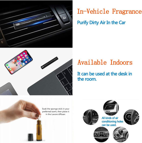Car Diffuser Vent Clip Pack 2 and 12 Refill Sticks Essential Oil Diffuser Car Aromatherapy Reusable...