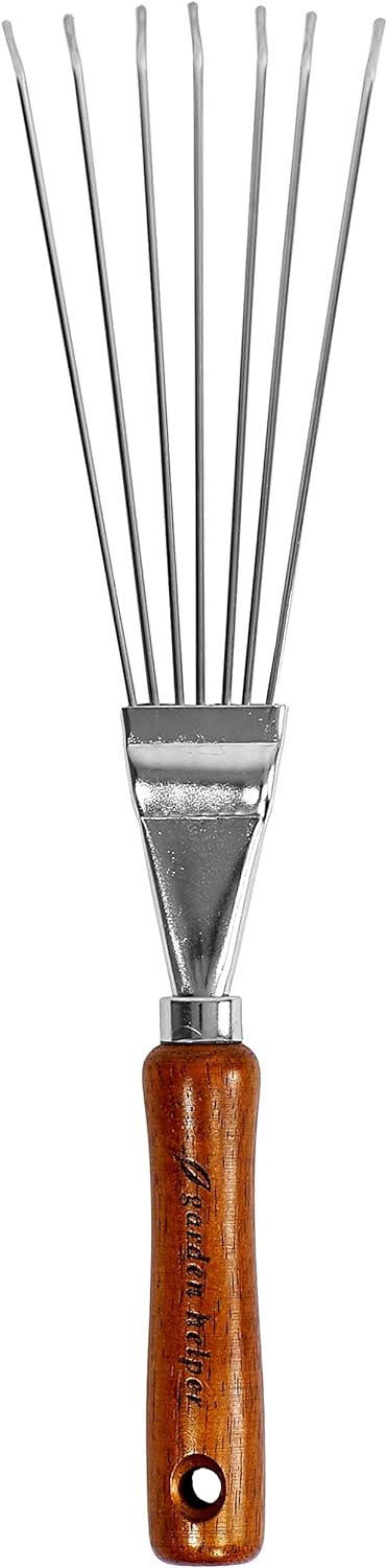 Japanese Hand Rake Garden Tool, Japanese Steel with Wood Handle, Small Rake for Leaves, Handheld Garden Cleaning Tool, Made in Japan, Silver...