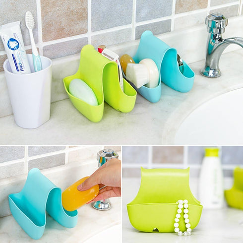 2 Pack Sponge Holder for Double-Sink, FineGood Saddle Caddy Brush Soap Organizer Storage Kitchen Bathroom Plastic Basket - Blue, Green...