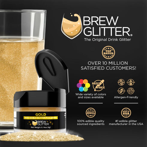 Brew Glitter Gold Edible Drink Glitter 1x 4g Jar for Cocktails, Beer, & Beverages...