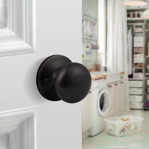 home improvement direct Dummy Door Knob, Oil Rubbed Bronze No Lock & Non-Turning Single Sided Round Knobs, 3 Pack Flat Ball Knob Without Lock for ...