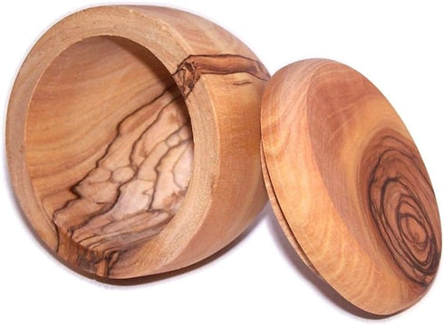 Holy Land Market Handcrafted olive wood Salt/Sugar keeper (3" in diameter) - Asfour Outlet Trademark...