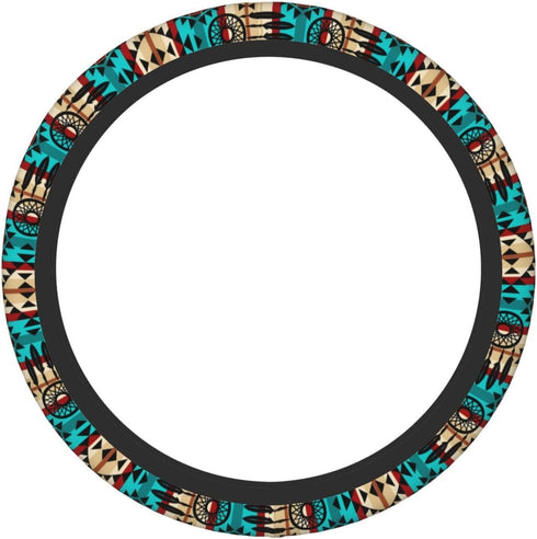 Native American Women Steering Wheel Cover, White Neoprene Universal 15 Inch Steering Wheel Protector Elastic Comfortable Car Accessories Decorati...